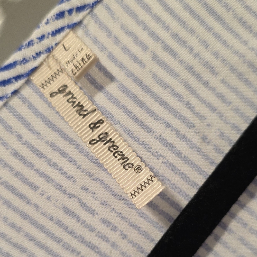 Grand & Greene, Blue and White Stripe Flutter Sleeve Button Down Shirt - Picture 6 of 13